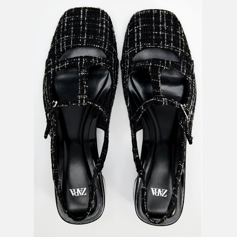 ZARA Textured Slingbacks NWT 🖤 Tweed Fabric Block Heel Size 7.5 8 - Picture 16 of 16